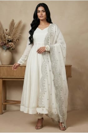Salwar Kameez en soie blanche avec sequins AS4210