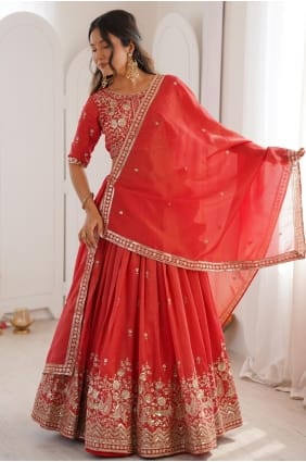 Lehenga Choli rouge à paillettes scintillantes avec dupatta LC8987
