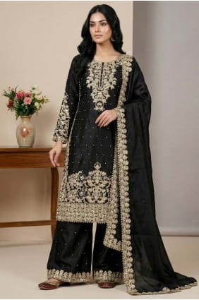 Ensemble palazzo en soie noire à sequins PZ4339