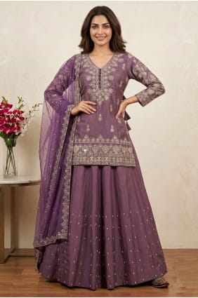 Ensemble Lehenga en soie avec sequins lavande LS099