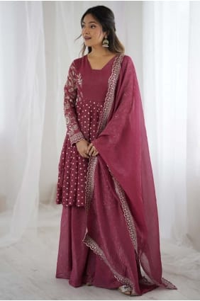 Ensemble palazzo en soie à sequins roses PZ4353