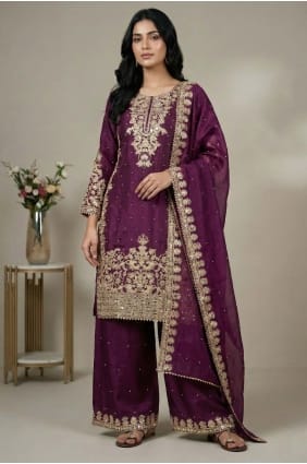 Ensemble palazzo en soie à sequins bordeaux PZ4345