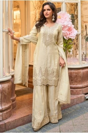 Ensemble sharara blanc en viscose à sequins avec dupatta SS1322