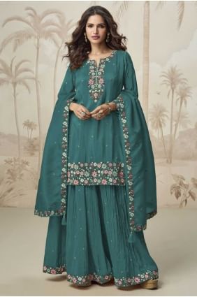Costume palazzo vert aqua scintillant brodé PZ4182