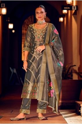 Salwar Kameez gris à tissage scintillant SK155806