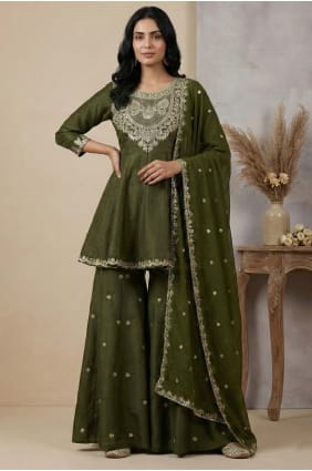 Ensemble Sharara vert Mehendi à sequins scintillants avec Dupatta SS1331