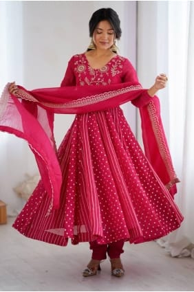 Ensemble Anarkali rose en soie à paillettes avec dupatta AS4218