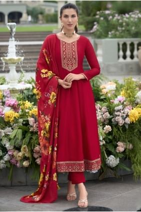 Ensemble Anarkali en soie brodée couleur moutarde avec dupatta AS4125