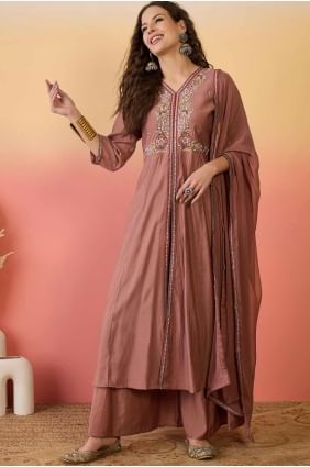 costume sharara marron brodé en soie avec dupatta SS1243