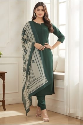 Salwar Kameez vert en soie avec imprimé numérique SK155953