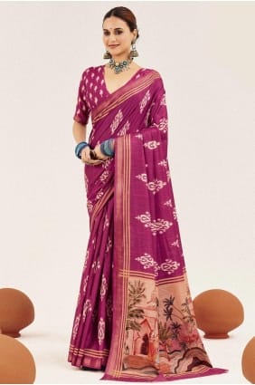 Sari rose en soie imprimée numérique avec blouse assortie SR29462