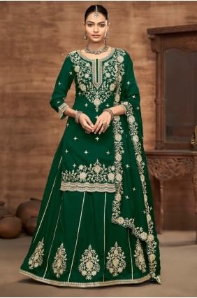Lehenga Choli en soie brodée verte LC8590