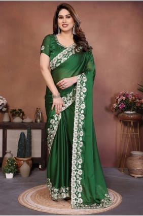 Sari en soie brodé vert SR29573