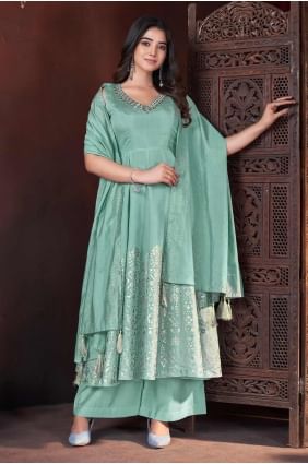 costume palazzo eid en soie brodée pista avec dupatta PZ4110