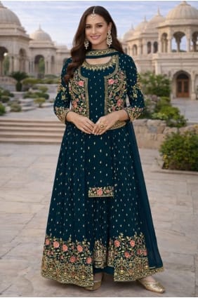 Robe turquoise avec broderies en soie GW1232