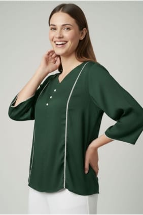 Kurta vert uni en soie avec dupatta KTI2758