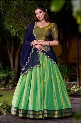Tissage de soie Lehenga Choli en vert LC8608
