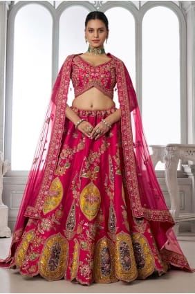 Lehenga Choli rose poudré en soie avec dupatta LC9096