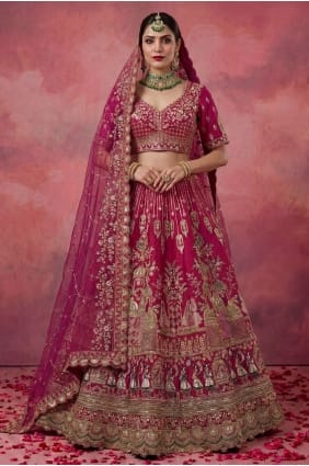 Lehenga Choli rose avec fil de soie LC9004