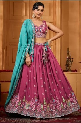 Lehenga Choli en soie brodée or rose LC8810