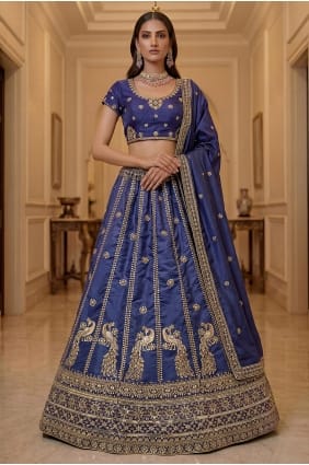 Lehenga Choli en dentelle de soie violette avec dupatta LC9035