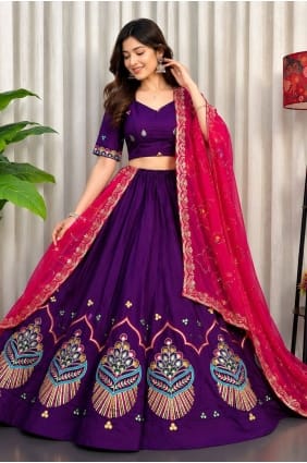 Lehenga Choli en soie violette avec fil LC9136