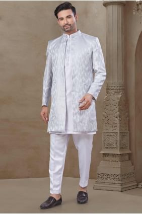 pyjama kurta en soie pour homme avec gilet imprimé KURR520