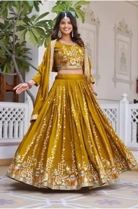 Lehenga Choli moutarde avec soie brodée LC8890