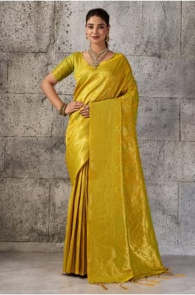 Sari en soie moutarde avec zari SR30098