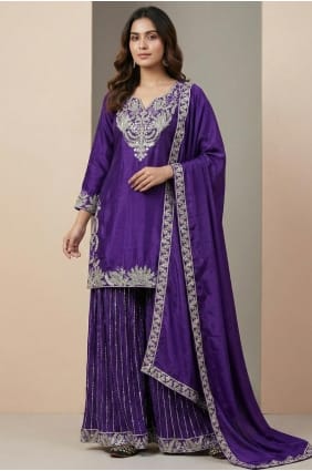 Ensemble Palazzo Eid en soie violette à sequins PZ4270