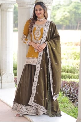 Ensemble palazzo jaune en soie à sequins pour l'Aïd avec dupatta PZ4285