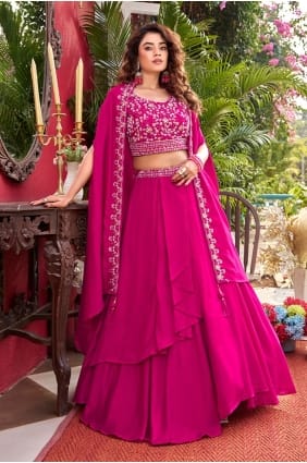 Lehenga Choli rose en soie à paillettes avec dupatta LC9001