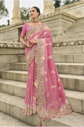 sari en soie rose en pierre SR28009