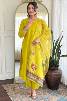 Salwar Kameez en soie imprimée couleur citron SK155726