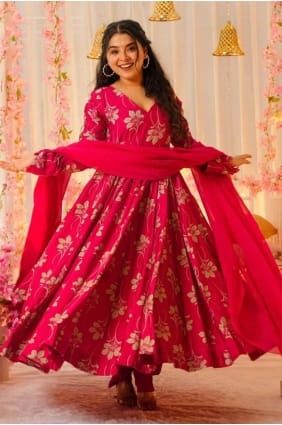 Anarkali rose imprimée en soie AS4160