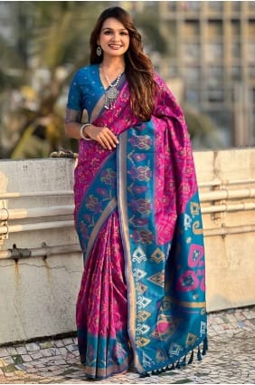 Sari en soie violet en tissage SR28016