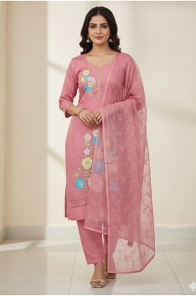 Salwar Kameez en soie brodée rose avec dupatta SK159080