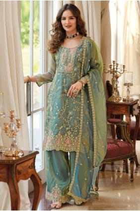 Salwar Kameez en soie à fil bleu SK159067