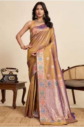 Sari doré en soie tissée SR28998