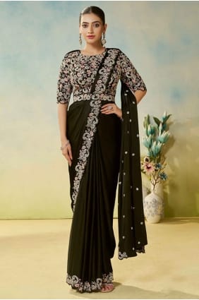 Sari vert en soie à la main SR29177