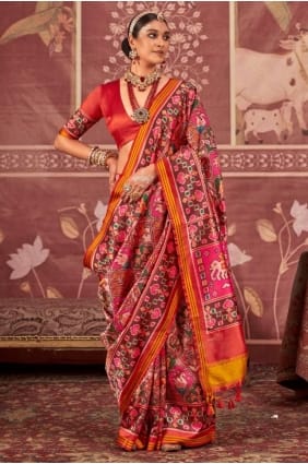 Sari en soie imprimée multicolore SR29561