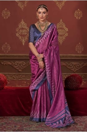 Sari en soie brodée violette SR29549