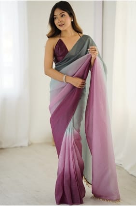 Sari en soie brodée gris vin SR29862
