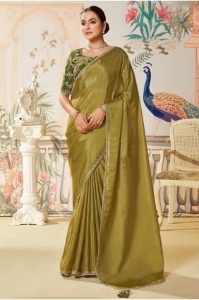 Mahendi Saree en soie brodée SR29124
