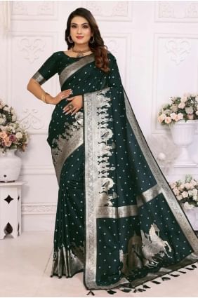 sari en soie avec tissage vert SR28232