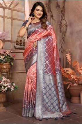 silk sari with weaving in orange SR28255