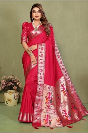 Sari en soie rose tissée avec chemisier assorti SR29885