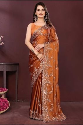 Sari en soie rouille avec tissage SR28831