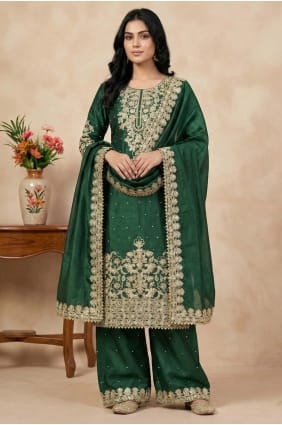 Ensemble palazzo vert en soie à sequins PZ4340
