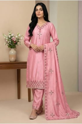 Salwar Kameez rose en soie à paillettes avec dupatta SK156072